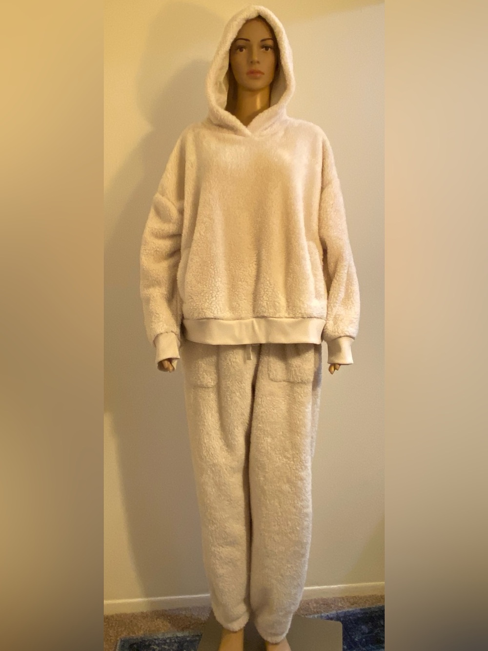 Women’s Time & Tru Long Sleeve Teddy Fleece Hoodie & Drawstring Joggers 2 Pc Set